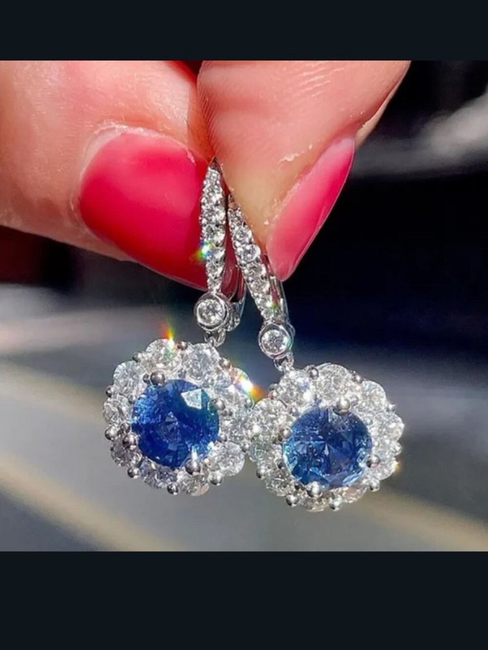 New Dainty Blue Sapphire And Diamond Earrings